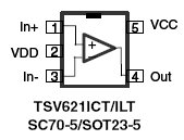 TSV621A, КМОП операционный усилитель с Rail-to-rail входом/выходом